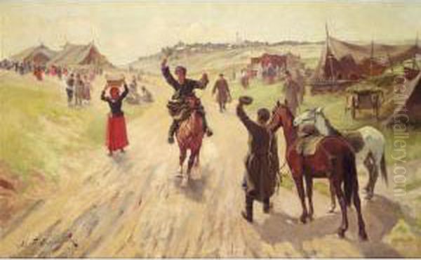 Cossack Market Oil Painting by Mikhail Abramovich Balunin