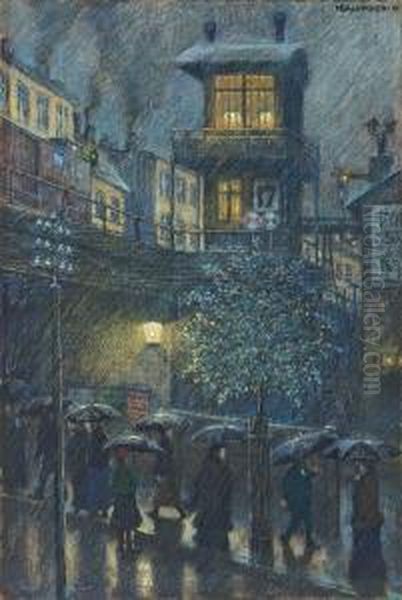 Regen Oil Painting by Hans Baluschek