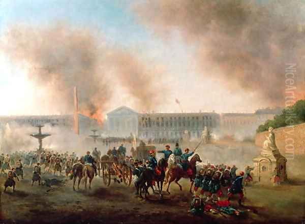 Battle in the Place de la Concorde 1871 Oil Painting by Hans Bollongier