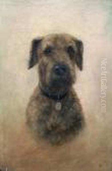 The Head Of A Terrier, Thought To Be An Irish Terrier Oil Painting by Bessie, Betsie Bamber