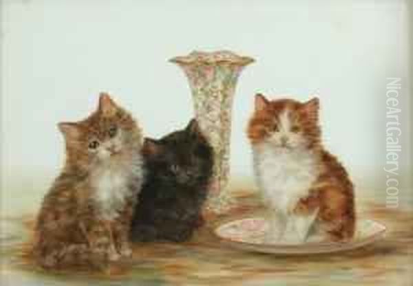 Kittens By A Vase Oil Painting by Bessie, Betsie Bamber