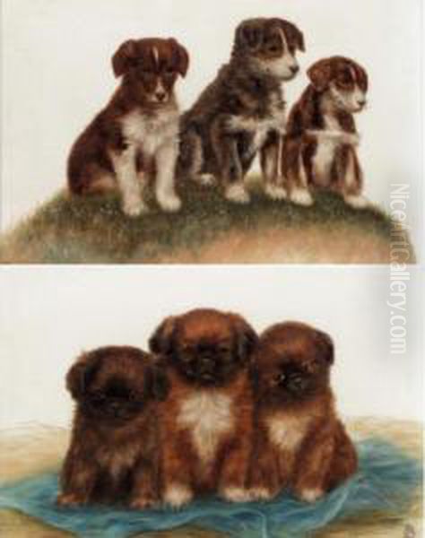 Puppies Oil Painting by Bessie, Betsie Bamber