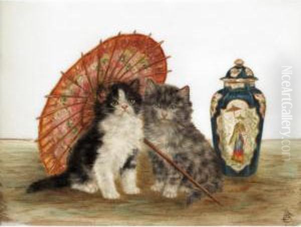 Kittens At Play Oil Painting by Bessie, Betsie Bamber