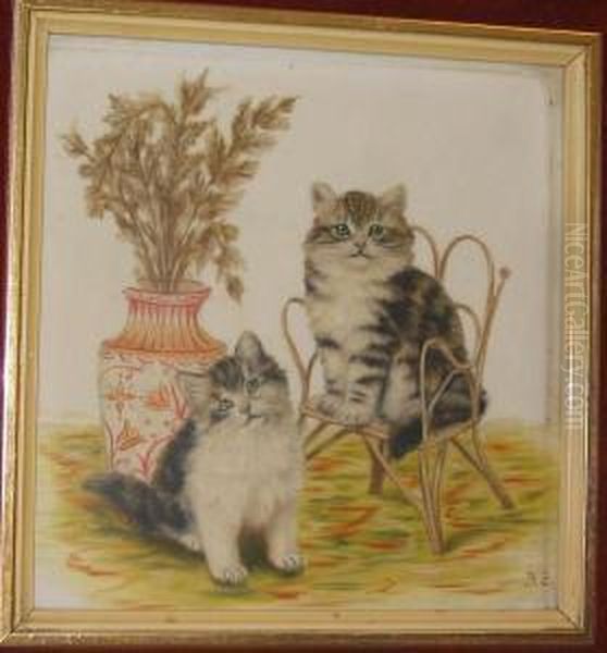 Two Kittens Before A Vase Oil Painting by Bessie, Betsie Bamber