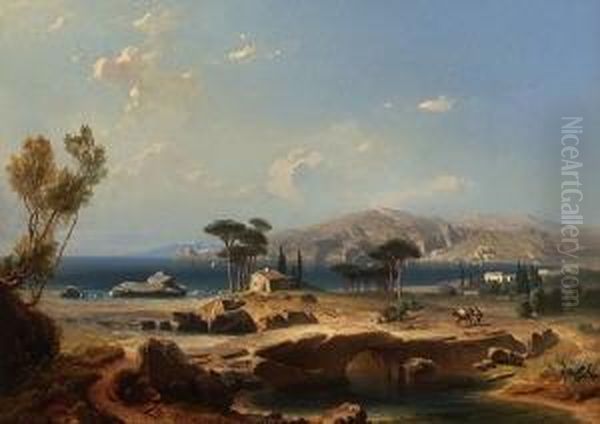 Andalusische
 Kustenlandschaft Oil Painting by Friedrich Bamberger