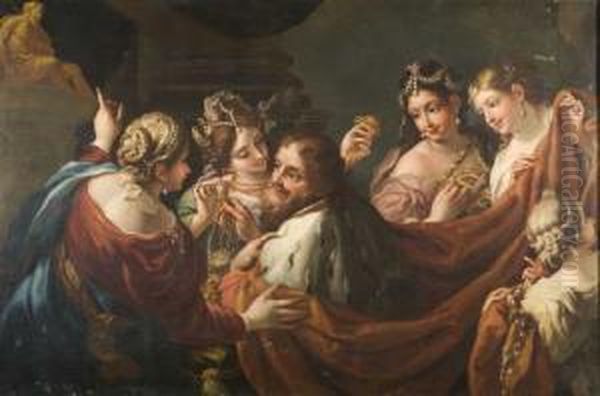 Salomone Con Le Sue Concubine Adora Gli Idoli Oil Painting by Nicolo Bambini