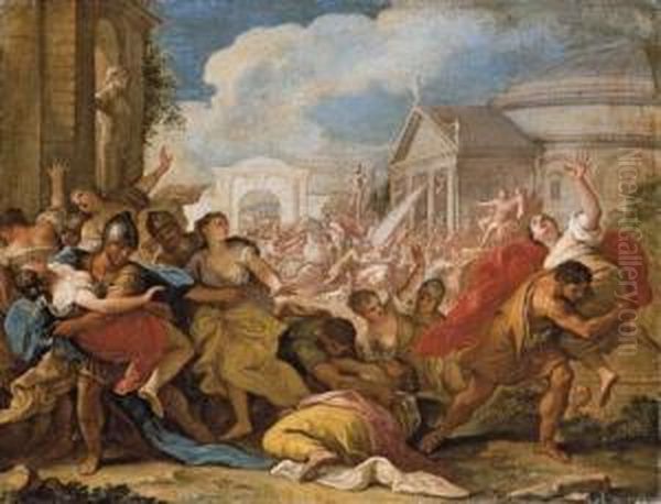 The Rape Of The Sabines Oil Painting by Nicolo Bambini