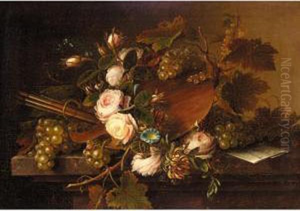 Still Life Of An Artist's Palette Wreathed With Roses Oil Painting by Coplestone Warre Bampfylde