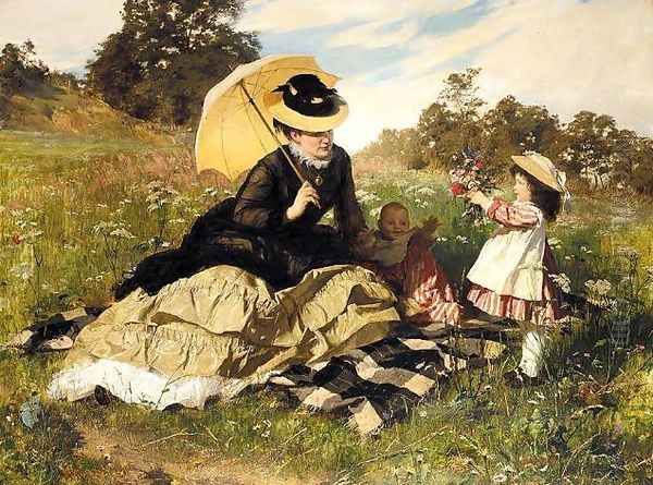 Sommer Picknick (Summer picnic) 1876 Oil Painting by Gyula Benczur