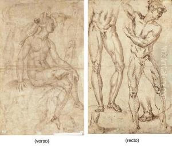 A Nude Gesturing To The Left, With Subsidiary Studies Of The Legsand Feet Oil Painting by Baccio Bandinelli