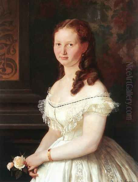 Fiatal lany rozsaval, 1868 Oil Painting by Gyula Benczur