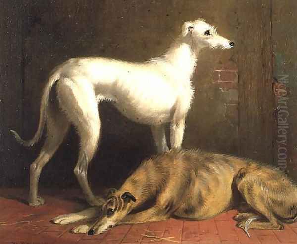 Deerhounds in an Interior Oil Painting by William Barraud