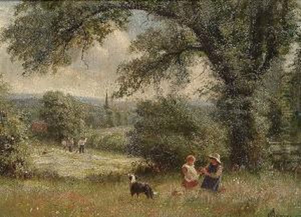 Collecting Poppies, Near Habberley Valley, Kidderminster Oil Painting by Alfred Banner