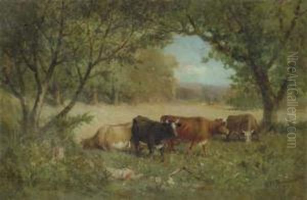 Cows In A Pasture Oil Painting by Edward Mitchell Bannister