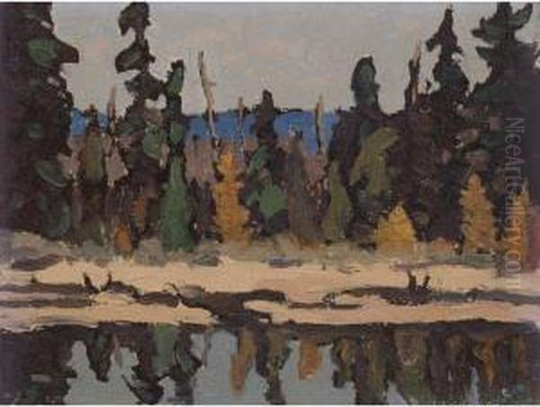 Trees And Lake Oil Painting by Frederick Grant Banting