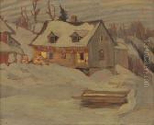 Farm In Winter Oil Painting by Frederick Grant Banting