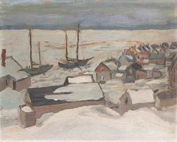 A Settlement On The St Lawrence, Possibly St Tite Des Caps Oil Painting by Frederick Grant Banting