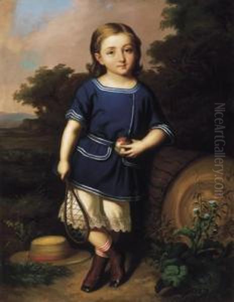 Little Boy With Coloured Ball (portrait Of Bela Erdelyi In His Younger Age) Oil Painting by Miklos Barabas