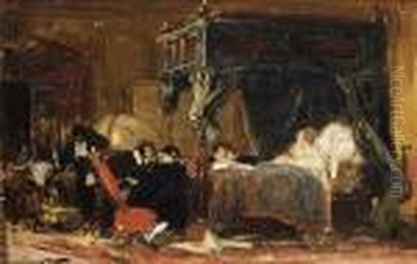 Bozzetto Preparatorioper La Morte Di Galileo Oil Painting by Nicolo Barabino