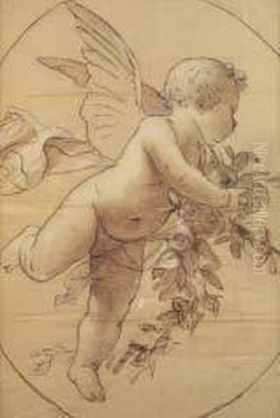 Putto Con Tralcio Di Fiore Oil Painting by Nicolo Barabino