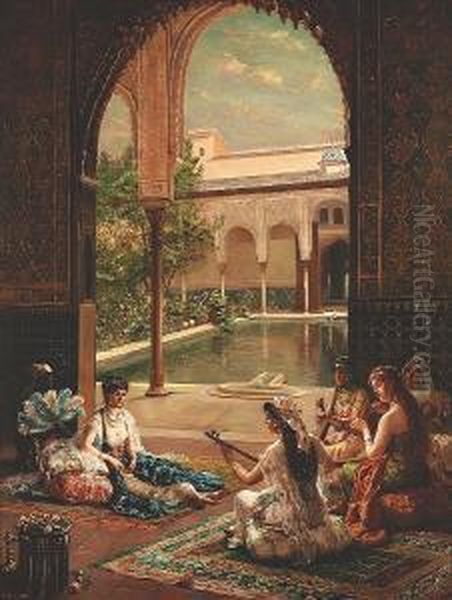 La Sultane, Patio De Los Arrayanes (court Of Myrtles), The Alhambra Palace Oil Painting by Filippo Baratti