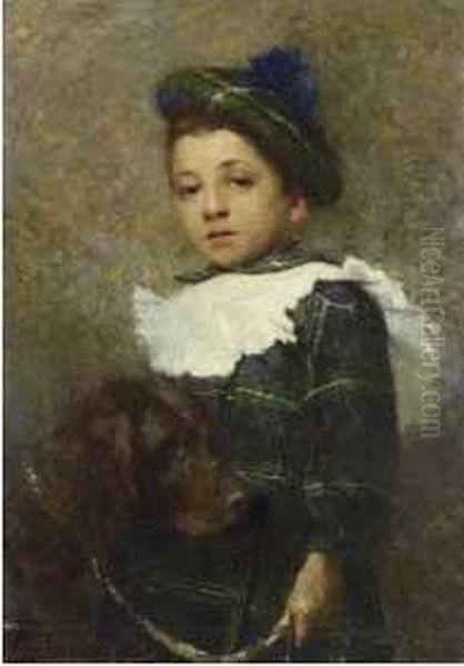 Bambino Con Cane Oil Painting by Giuseppe Barbaglia