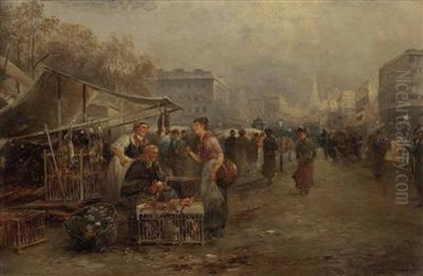 Beim Einkauf Auf Dem Naschmarkt In Wien Oil Painting by Emil Barbarini