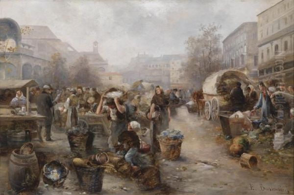 Market Day Inbratislava Oil Painting by Emil Barbarini