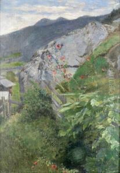 Felsige Landschaft Mit Alpenblumen Oil Painting by Emil Barbarini