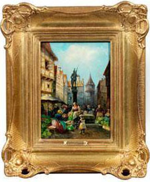 Belebter Markttag In Einem Pittoresken Alten Stadtchen Oil Painting by Emil Barbarini