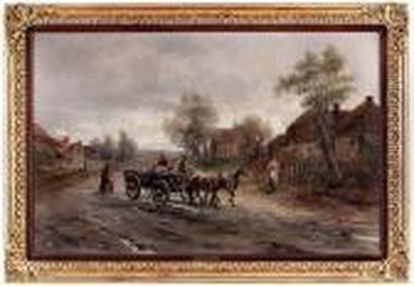 Dorfstrase Mit Fuhrwerk Oil Painting by Emil Barbarini