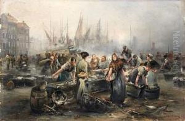 Fish Market Oil Painting by Emil Barbarini