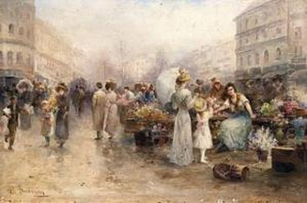 Flower Market Oil Painting by Emil Barbarini