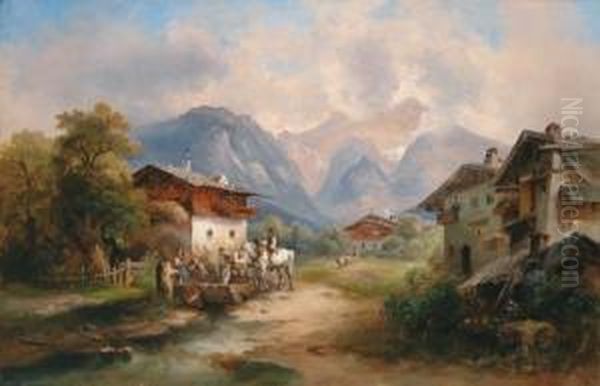 At The Village Well Oil Painting by Emil Barbarini