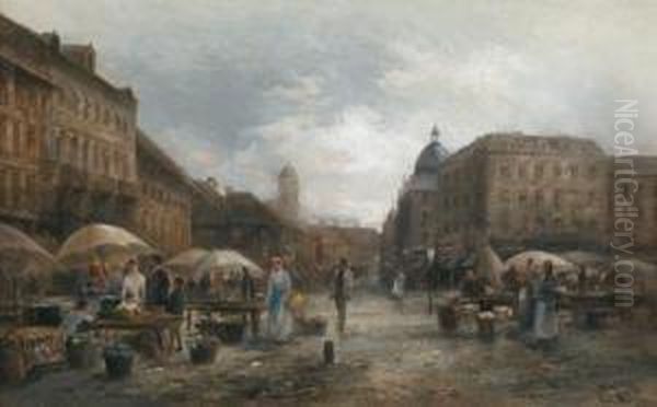 Mercato Sul Boulevard Montmatre Oil Painting by Emil Barbarini