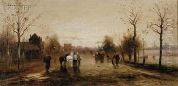 Village Street At Flanders Oil Painting by Emil Barbarini