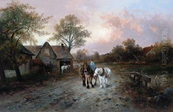 Abend Auf Der Dorfstrase Oil Painting by Emil Barbarini