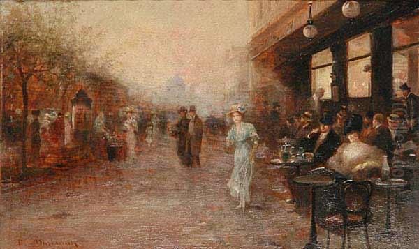 By A Coffee Shop Oil Painting by Emil Barbarini