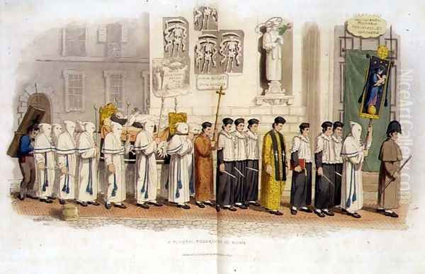 A Funeral Procession in Rome, 1820 Oil Painting by Richard Bridgens