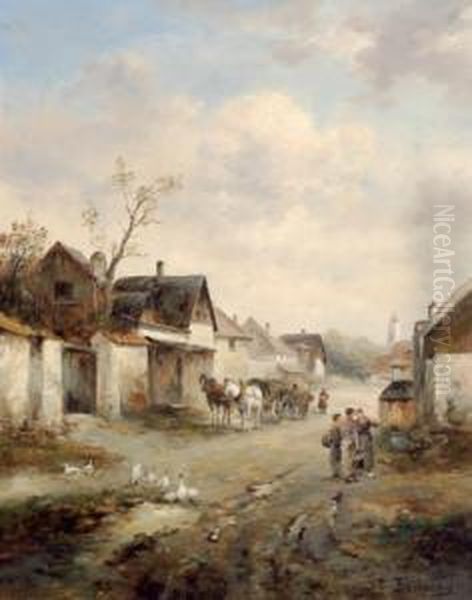 Plausch Auf Der Dorfstrase Oil Painting by Emil Barbarini