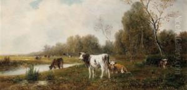 Cows In The Pasture Oil Painting by Emil Barbarini