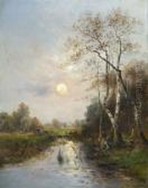 Bachlandschaft Im
 Abendlicht. Oil Painting by Emil Barbarini