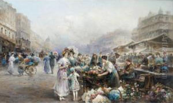 The Naschmarkt, Vienna Oil Painting by Emil Barbarini