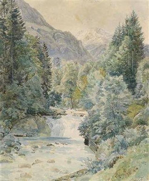 Alandscape With A Forest Stream Oil Painting by Franz Barbarini