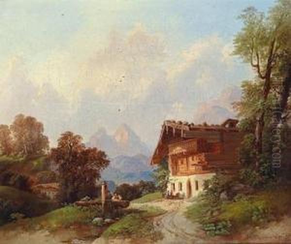 Am Brunnen Oil Painting by Franz Barbarini