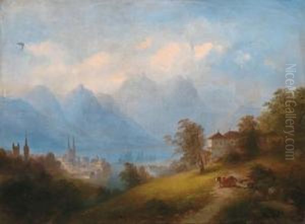 Stadt Am Seeufer Oil Painting by Franz Barbarini