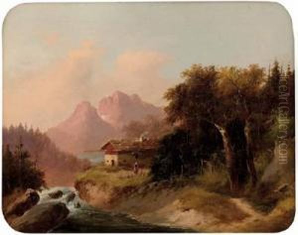 Berglandschaft Mit Andachtsturmchen Und Staffage Oil Painting by Franz Barbarini