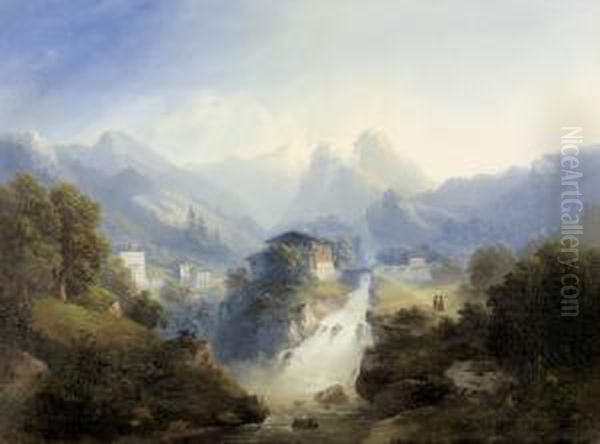 Der Wasserfall Von Bad Gastein. Oil Painting by Franz Barbarini