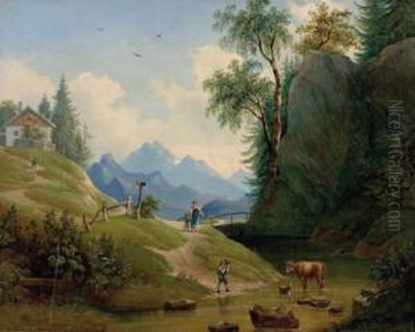 Am Weg Zur Alm Oil Painting by Franz Barbarini