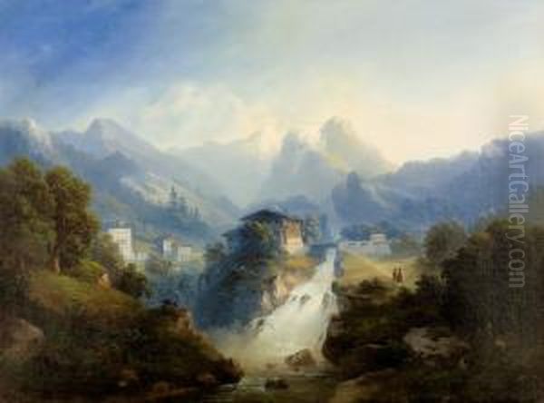 Der Wasserfall Von Bad Gastein. Oil Painting by Franz Barbarini